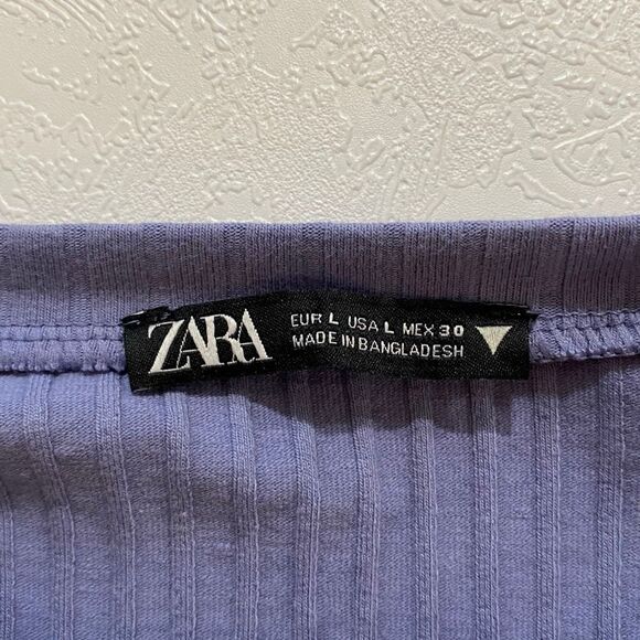 ZARA Ribbed Lavender Tie Front Long Sleeve Crop Top Women’s Size Large - Picture 3 of 3